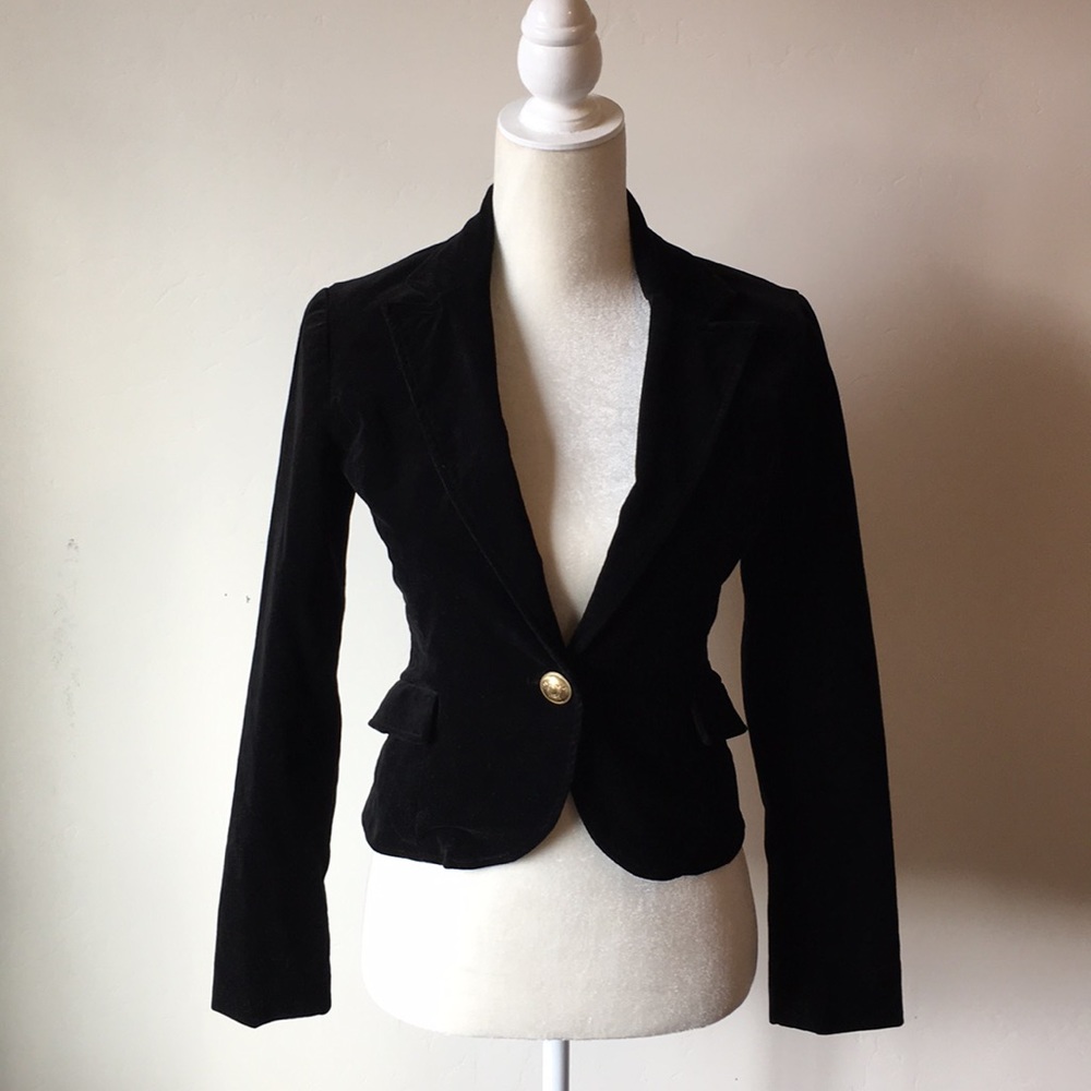 Vintage Y2K faux Suede Gold Button Black Blazer